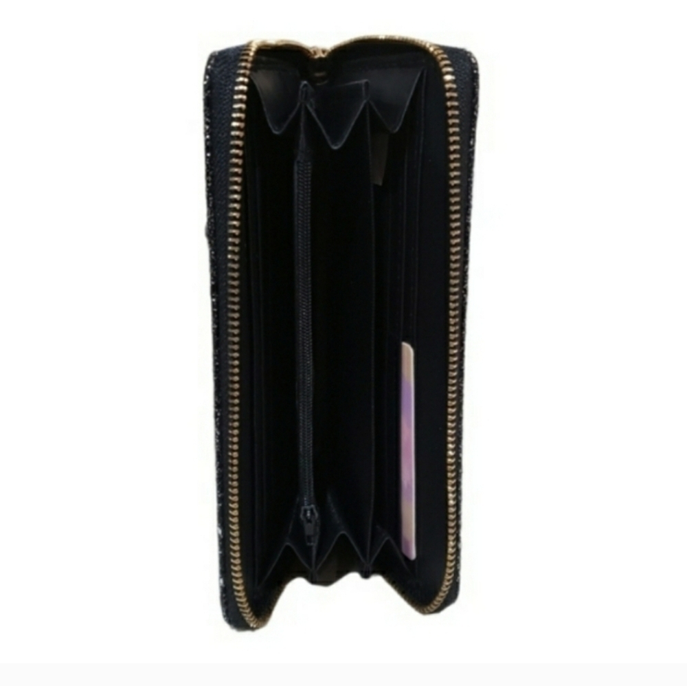 Black Sparkle Zip Around Wallet - Picture 3 of 4